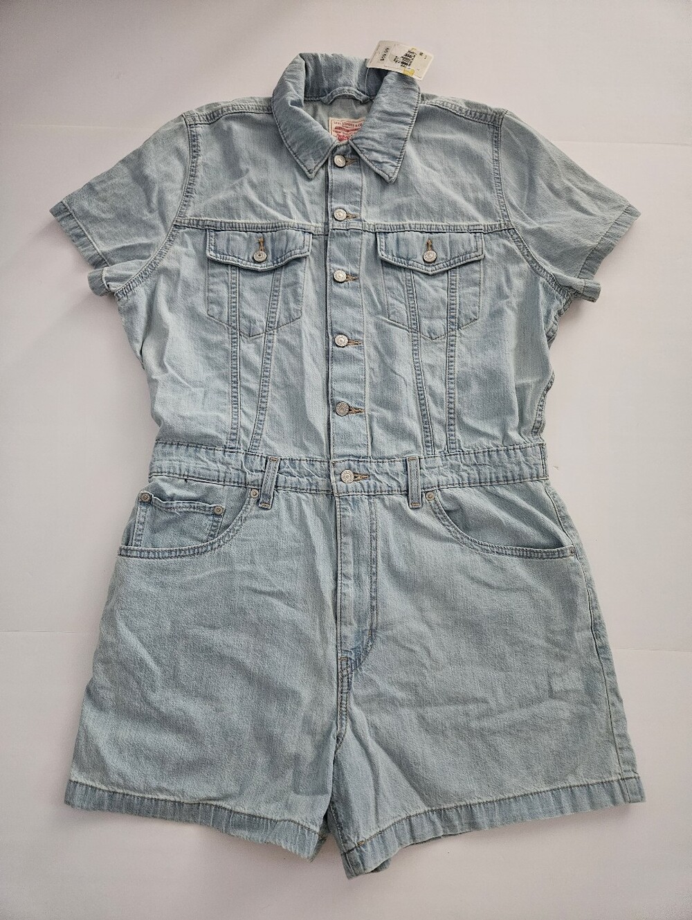 NWT Levi's Type 3 Heritage Short Sleeve Romper Light Wash Denim Size Large